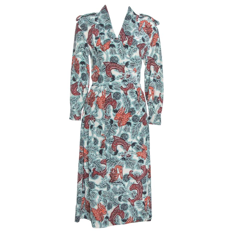 Burberry Pale Blue Printed Silk Long ...